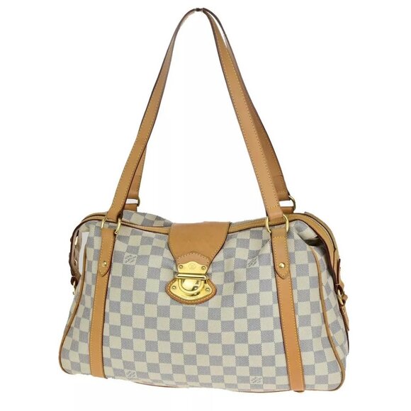 LOUIS VUITTON LV Stresa PM Shoulder Bag Damier Azur Leather White